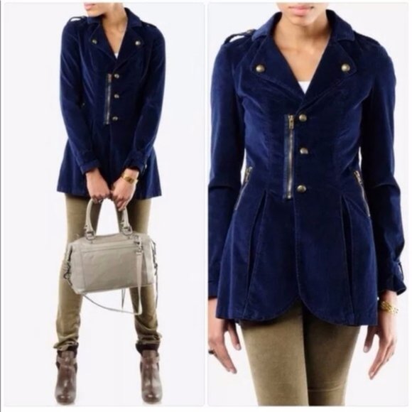 Free People Jackets & Blazers - Free People Navy Blue Velvet Military Jacket